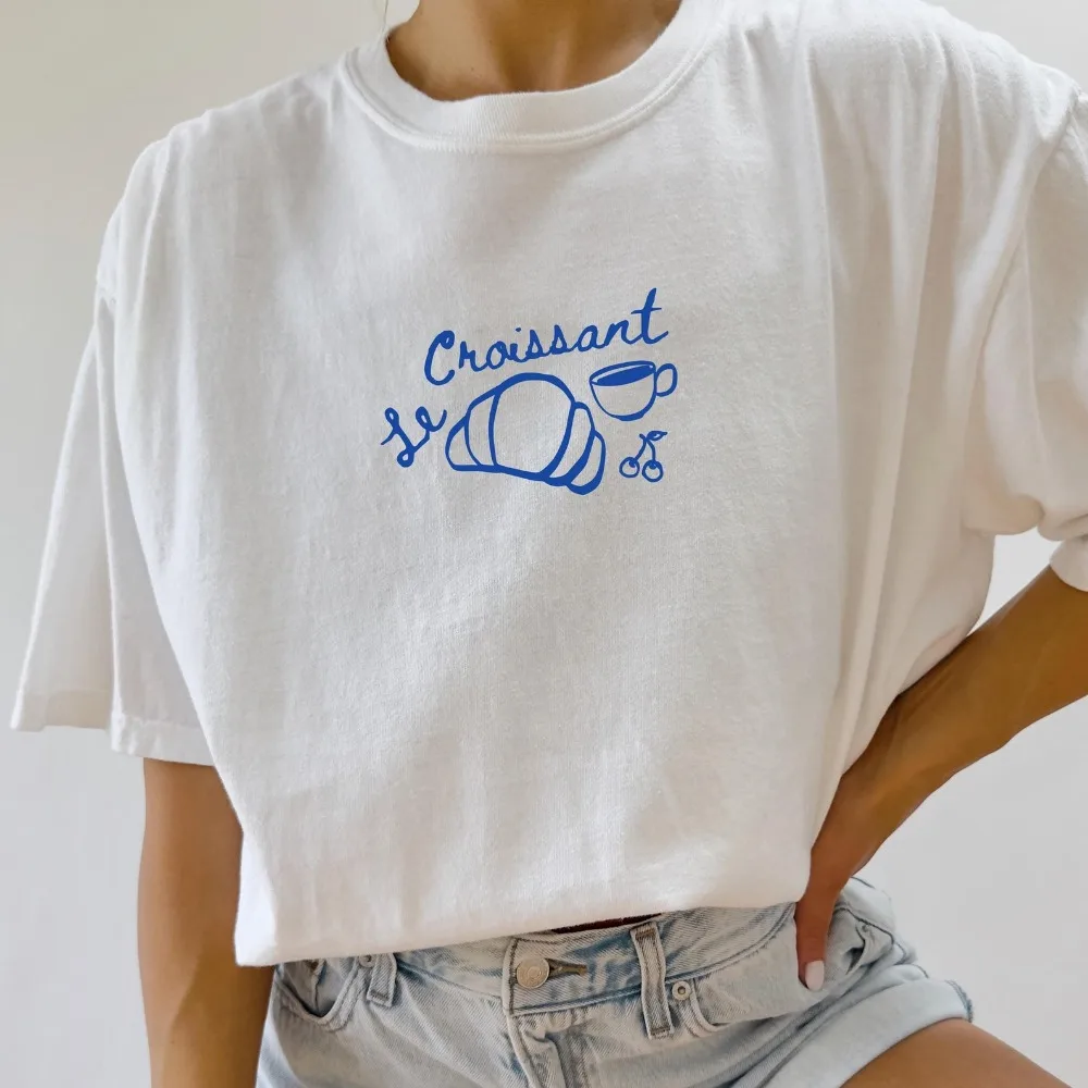 

Croissant Shirt Pastry Tops Sunday Morning Breakfast Club Brunch Tees French Pastries Coffee Shirt