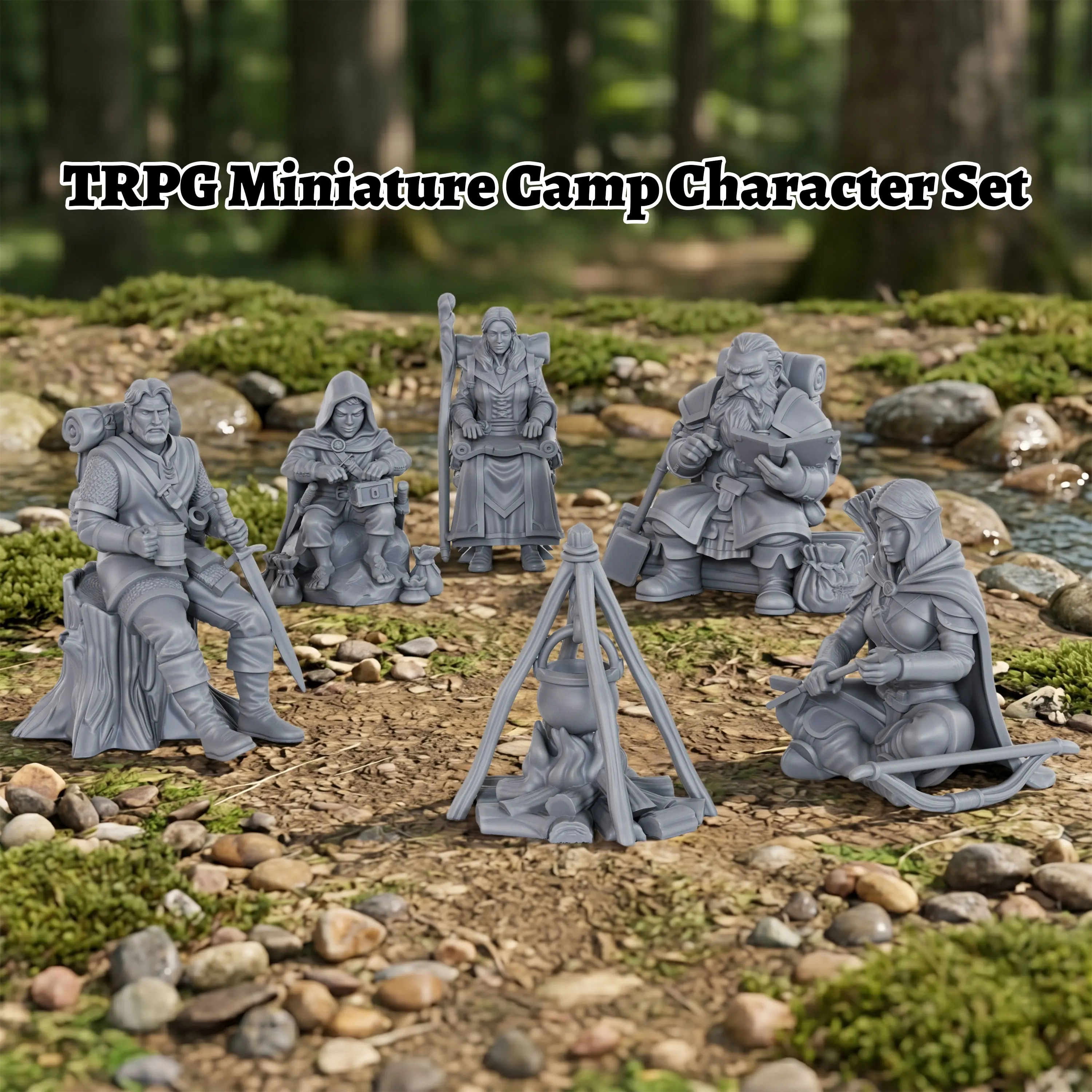 

Camp Rest Fantasy Miniatures Set - TTRPG Character Figures, Collectible Models, Great Gift for Tabletop Roleplaying & Display