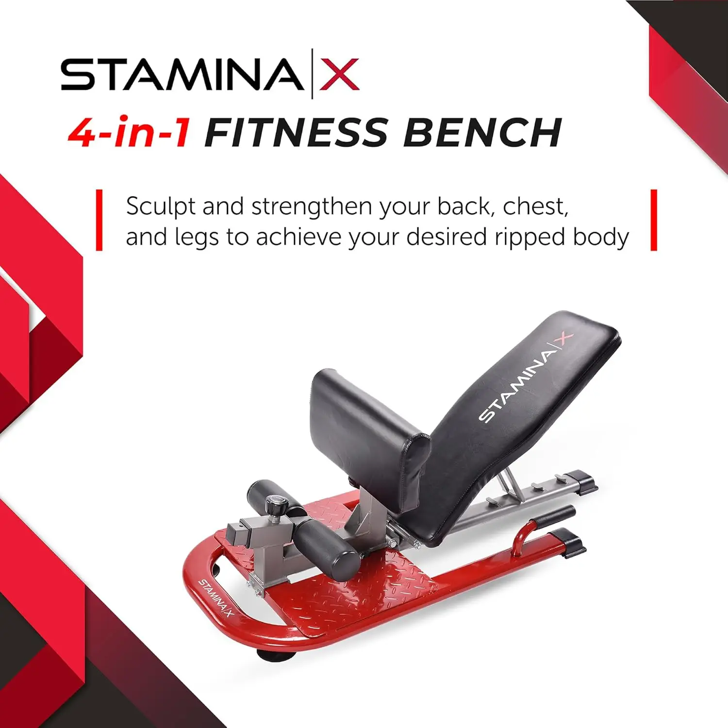 X 4-in-1 Fitness Bench -  and Foldable Exercise Bench Roman Chair with Smart Workout App - Up to 250 lbs Weight Capacity