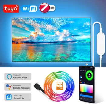 Loginovo Tuya Wifi USB Led 스트립 라이트 RGBW RGBWW Zigbee RGB Led 스트립 테이프 스마트 TV 백라이트는 Alexa Amazon, Google과 함께 작동합니다.