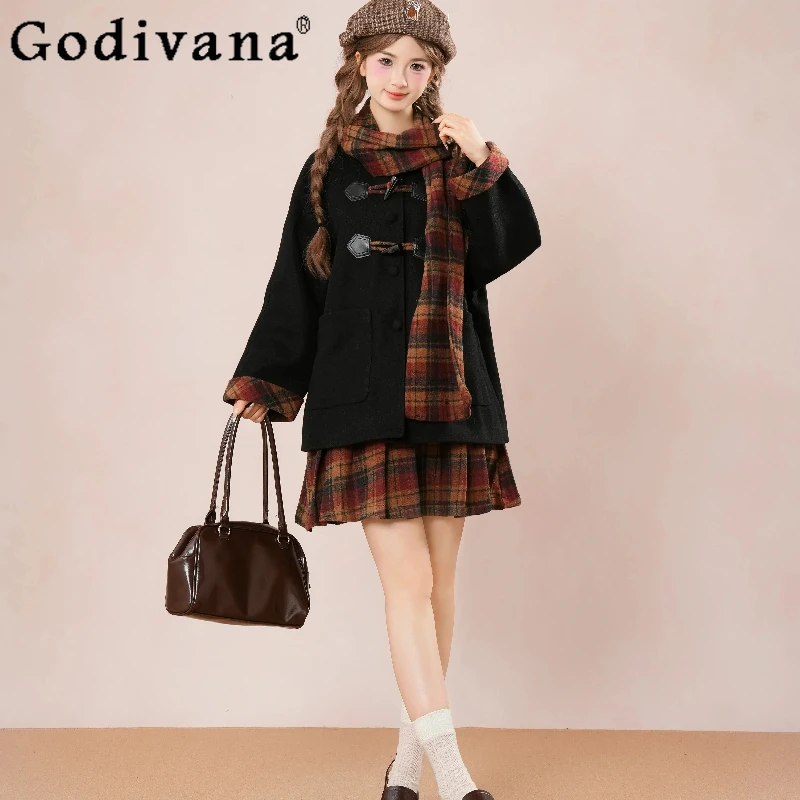 

Japanese Style JK Uniform Set for Women College Sweater Coat Red Plaid Cape Pleated Skirt Suits Female Lolita Princess Outfits