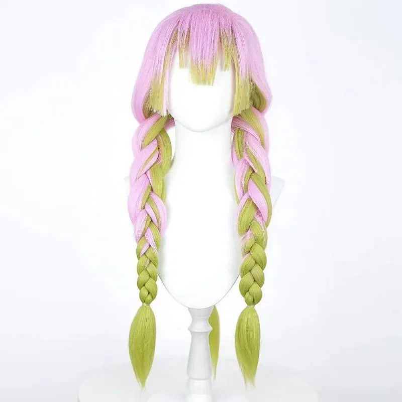 2025 شيطان القاتل كانروجي ميتسوري تأثيري أومبير الوردي الاصطناعية شعر مستعار طويل مضفر 28 بوصة أنيمي كوزر هالوين جودة عالية واي فاي