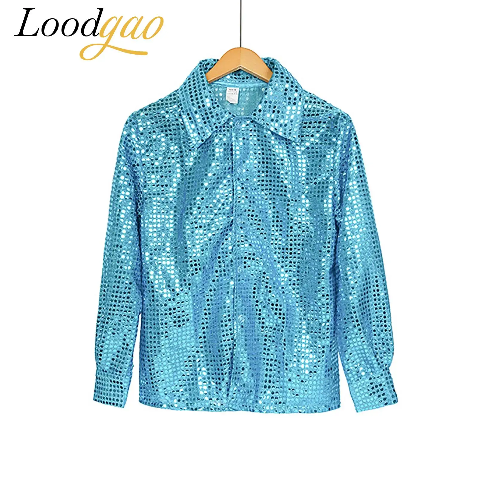 

Vintage Outfit Women Unisex Shiny Shirt 80s Disco Costumes Turn-down Collar Blouse Shirts Tops Music Festival Rave Party Clothes