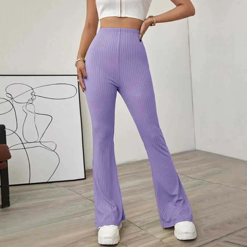 

2024 Spring/Summer New Style High Waist Slimming High Waist Knitted Elastic Horn Casual Pants for Women's Leisure Sports YSQ12