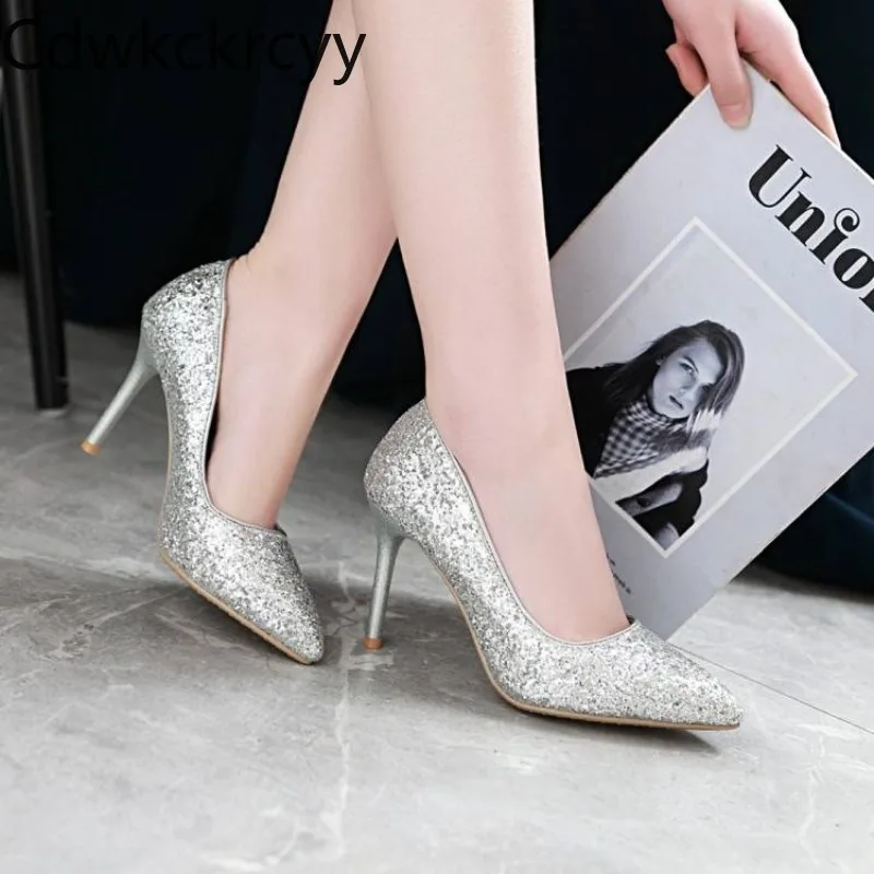 春秋の新パターンファッションカスプ気質ハイヒール防水女性の靴-gules-スパンコール宴会結婚女性の靴