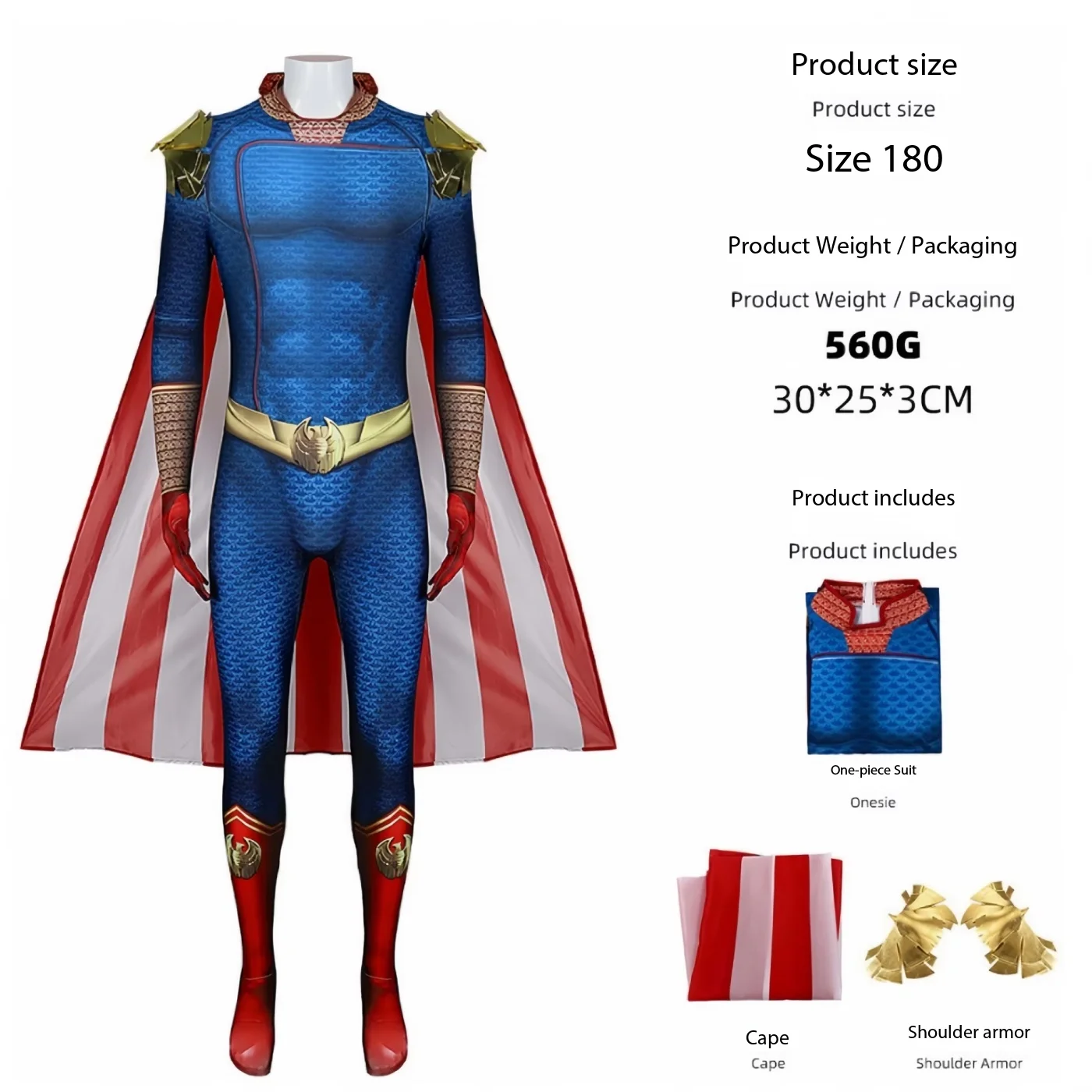 Homelander Cosplay Costume from The Boys, Halloween Superhero Stage Performance Tight Jumpsuit