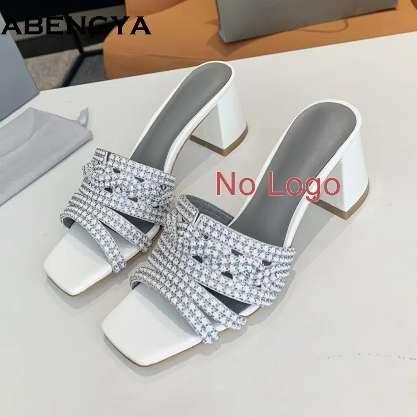 الصيف حذاء بكعب سميك المرأة النعال لامعة حجر الراين الشرائح ساحة تو السيدات عطلة أحذية الشاطئ المرأة Sandalias Mujer #4