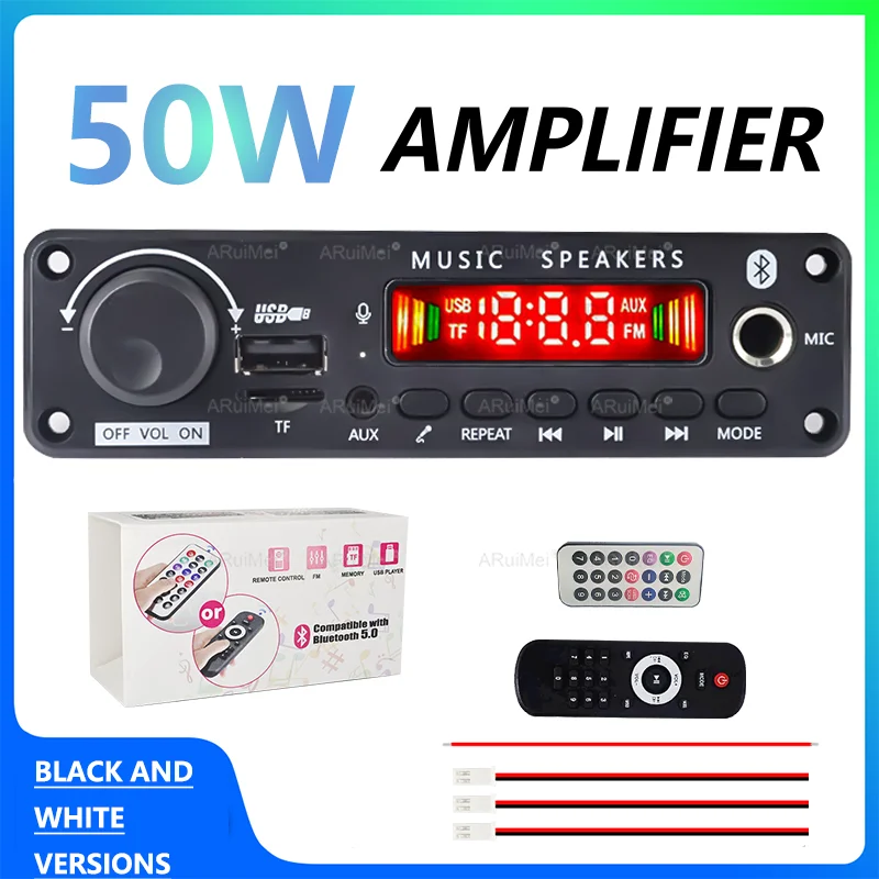 200W Amplifier Bluetooth 5.3 MP3 WMA APE Decoder Board 12V 100W 50W Handsfree Car Audio Microphone USB TF FM DIY Music Player image 3