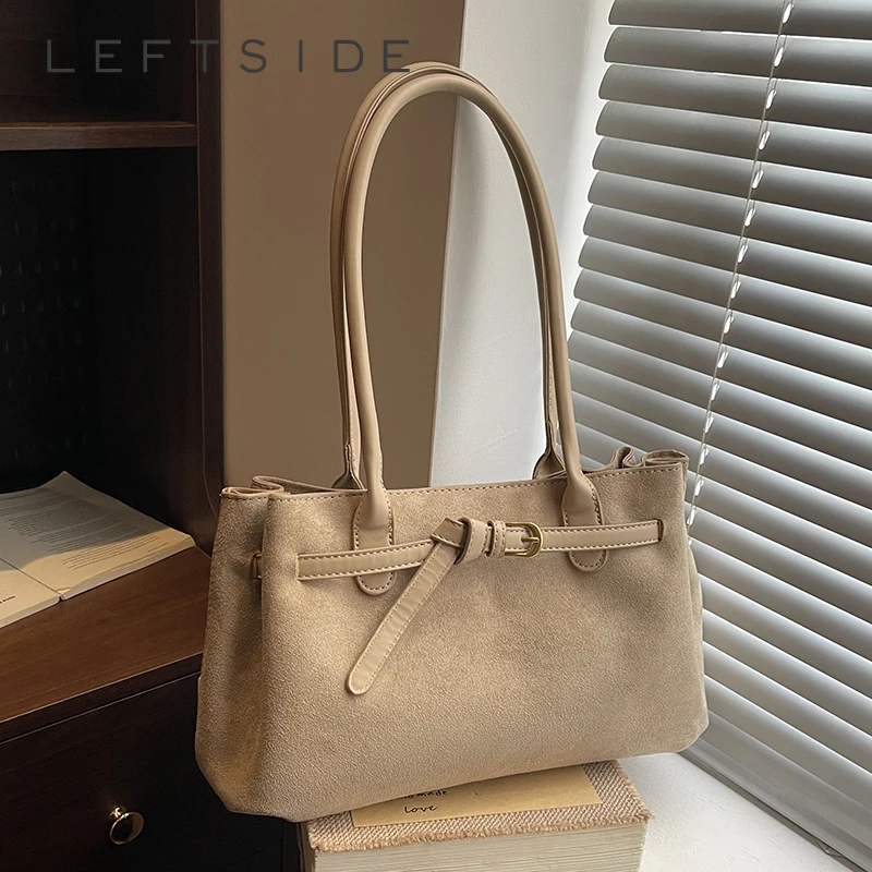 

Левая сторона, маленькая замшевая сумка на плечо в стиле ретро, 2024, зимняя модная сумка-тоут подмышками, женские роскошные брендовые простые сумки и кошельки