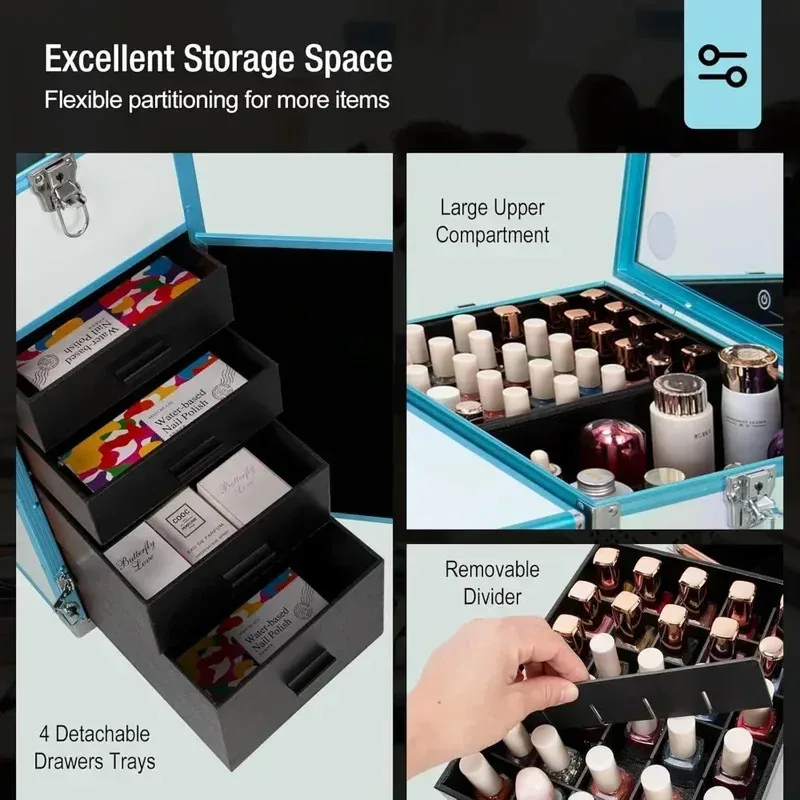 طاولة مانيكير محمولة قابلة للطي لتنظيم مكياج السفر مع مكبر صوت لعناية بالأظافر #3