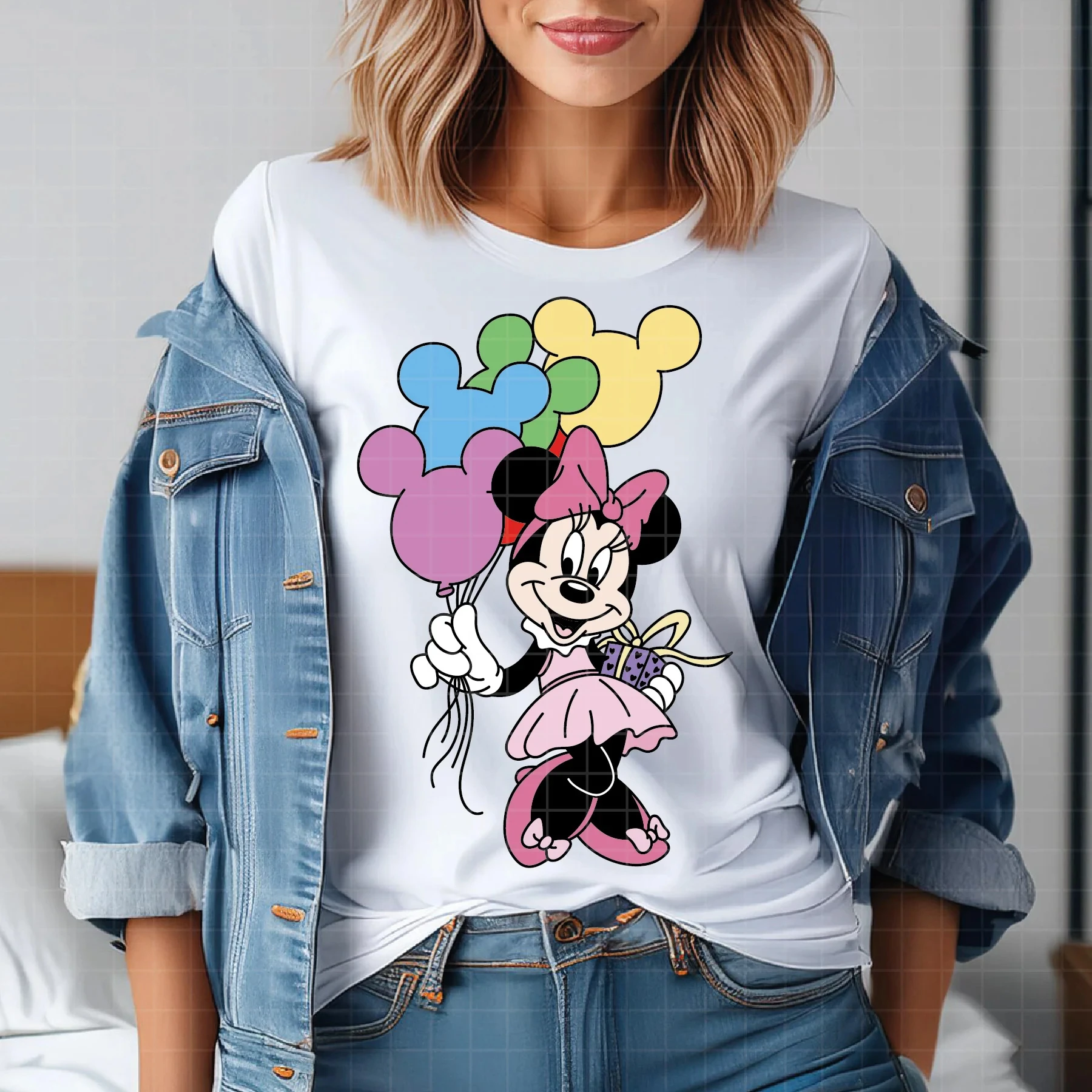 

Свободная посадка, высококачественная хлопковая футболка Disney с Минни Маус и розовым бантом, красное платье в горошек с цветными воздушными шарами, повседневное