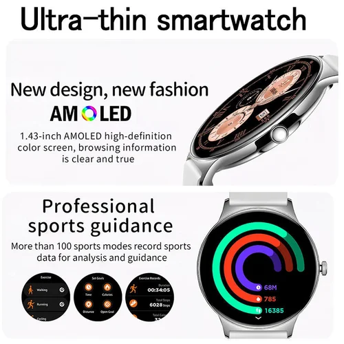 Imagen 2 del producto Reloj inteligente ultrafino y duradero para mujer, pantalla Amoled de 1,43 "", llamada inalámbrica, deportes, salud, Fitness, relojes para mujer para Android iOS, 2025