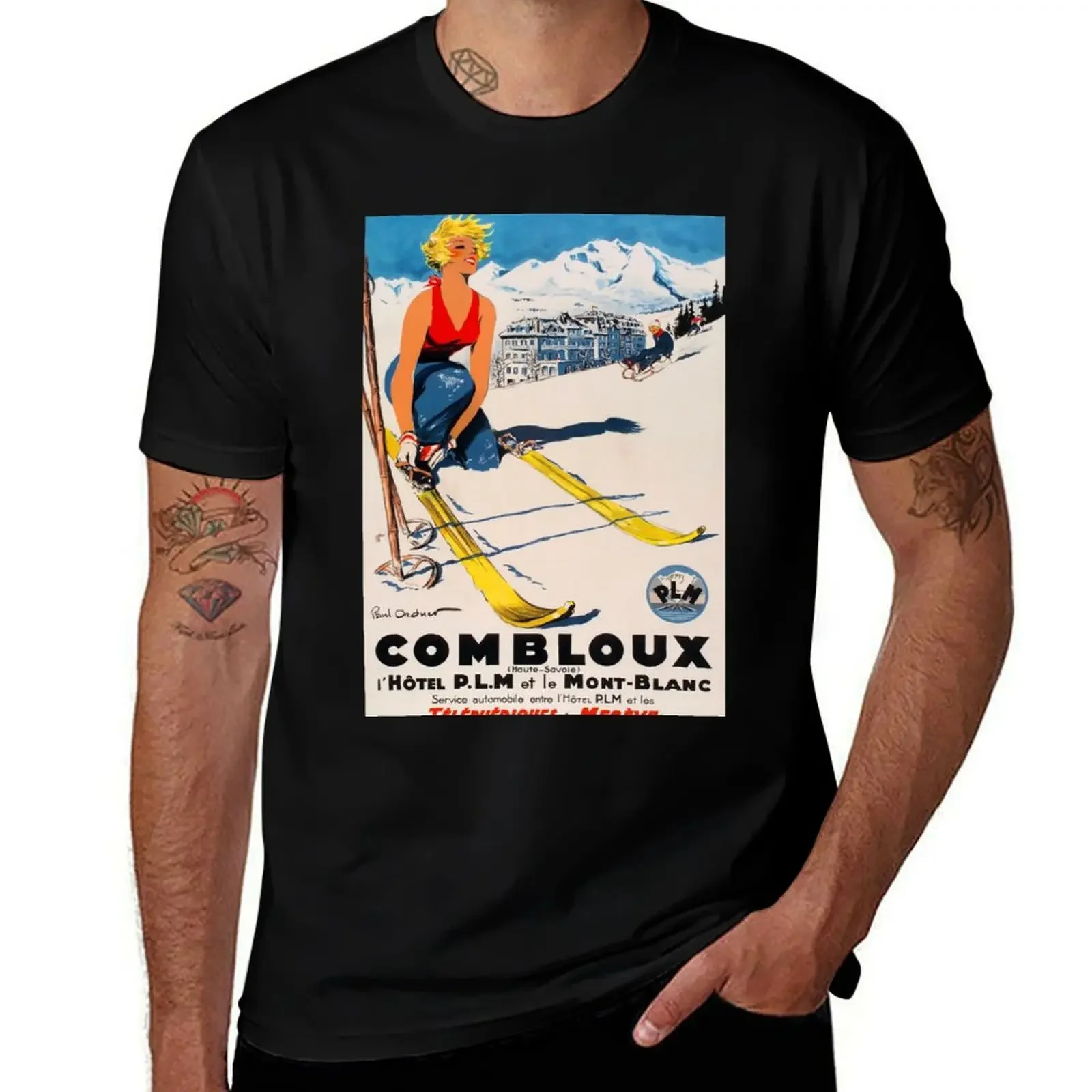 retro combloux teleski lhotel plm et le mont blanc vintage reclame T-Shirt heavyweights mens white t shirts