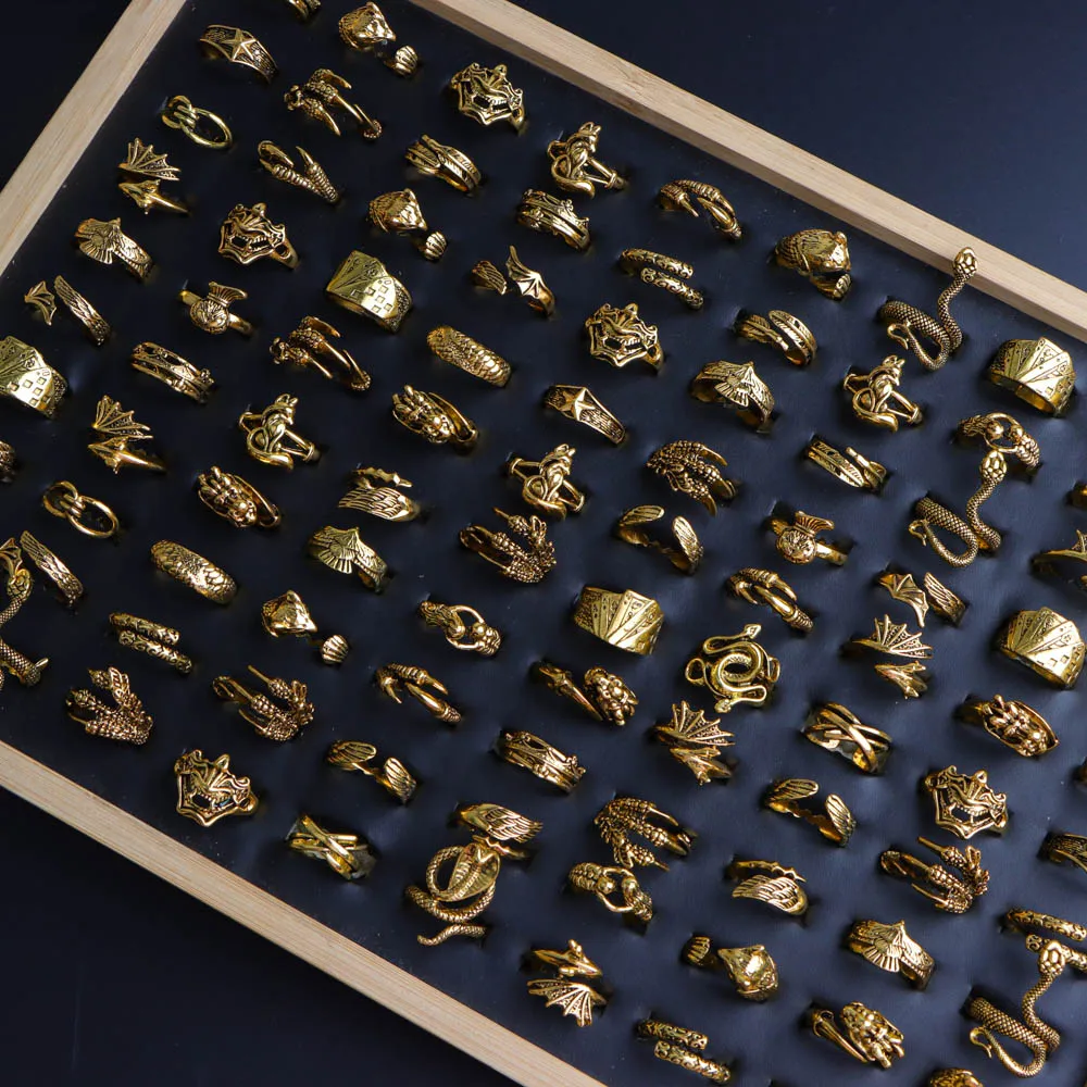 10/20/30/50/100 قطعة/الوحدة الموضة الكلاسيكية سحر ريترو الشرير خواتم للرجال النساء مزيج نمط الهيب هوب مجوهرات اكسسوارات هدايا الحفلات