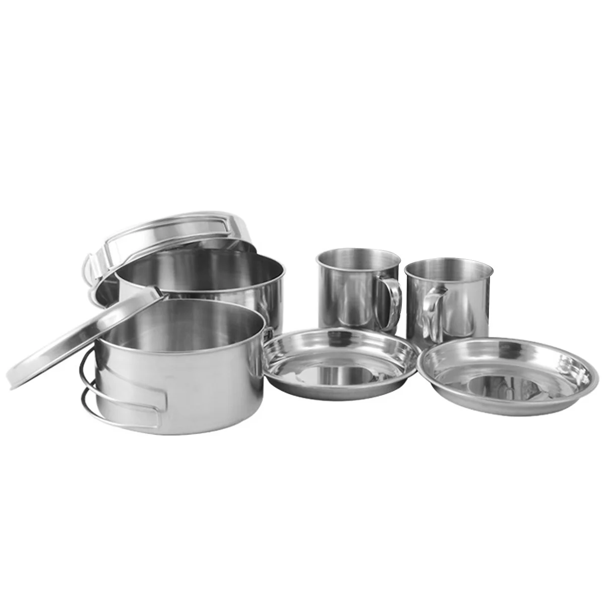 

1 set 1 Set Portable Stainless Steel Camping Cookware Kit Multi-Function Stew Pot Frying Pan Plate Cup Combo For Outdoor Camping
