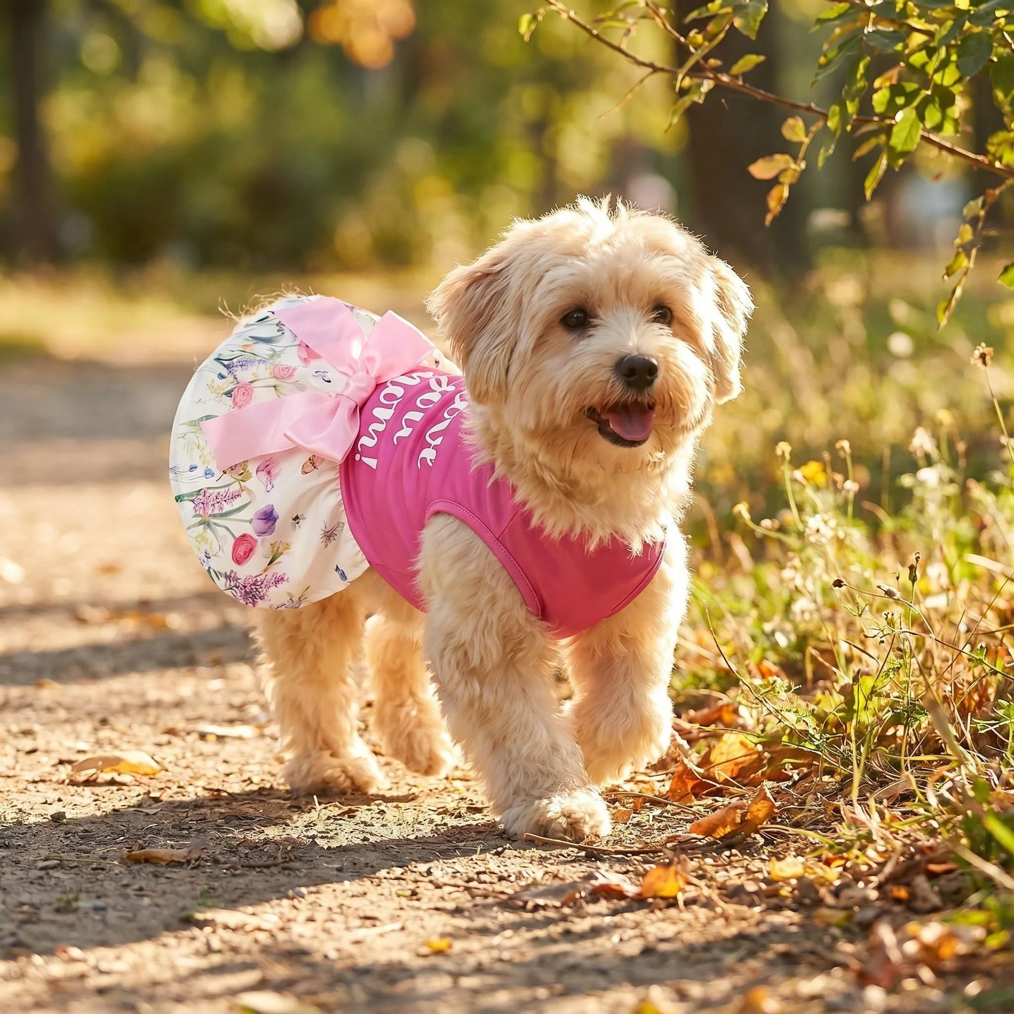 Dog Dress Girl Dog Sleeveless  Clothes Floral Pet Apparel Pink Bowknot Cat Clothing Puppy Dresses Doggy Costume Mothers\' Day