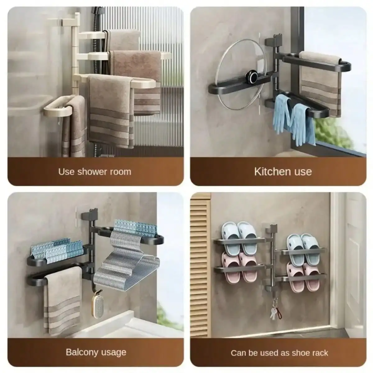 Plastics Rotating Towel Rack Wall Mounted Shower Towel Rack Multi-Layer Rotation Rotatable Holder Space Saving Wear-Resistant