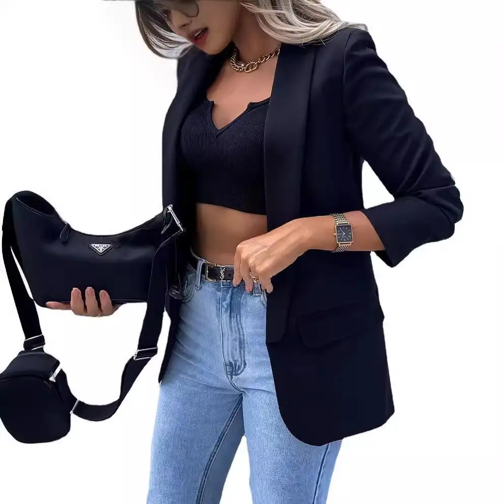 Fashionable Slim Fit Long Sleeve Printed Shirt Collar Jacket for Women Commute Style Autumn Winter Outerwear Female Suit