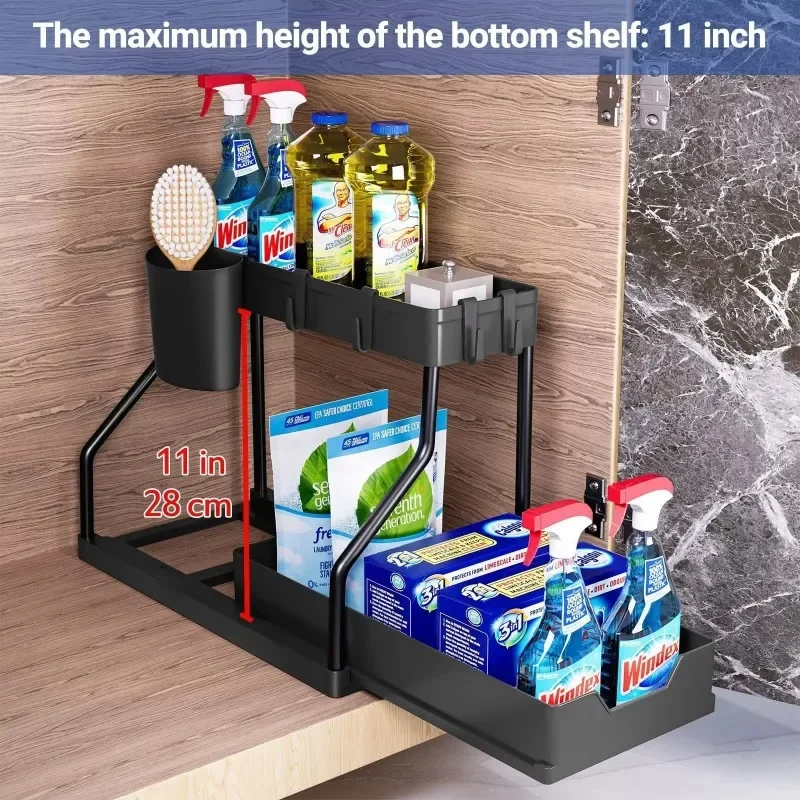 Pullable Double-Layer Storage Rack Kitchen Sink Organizer Countertop Spice Seasoning Storage Disassemblable Storage