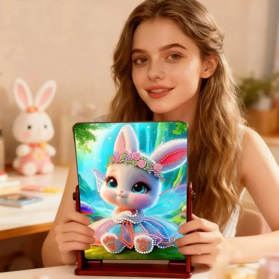 

DIY Special Shape Rabbit Table Top Diamond Painting Mirror Kit Desktop Diamond Mirror Art Kits 5D DIY Diamond Art Tabletop Decor