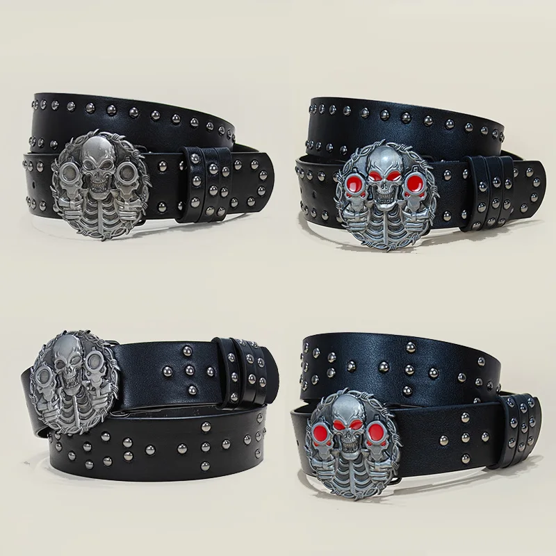 للجنسين حزام البنطال الجينز للرجال والنساء الجمجمة عقد البنادق دلو القوطية حزام للنساء الإناث مصمم الأسود برشام فاسق الإكسسوارات الذكور #1