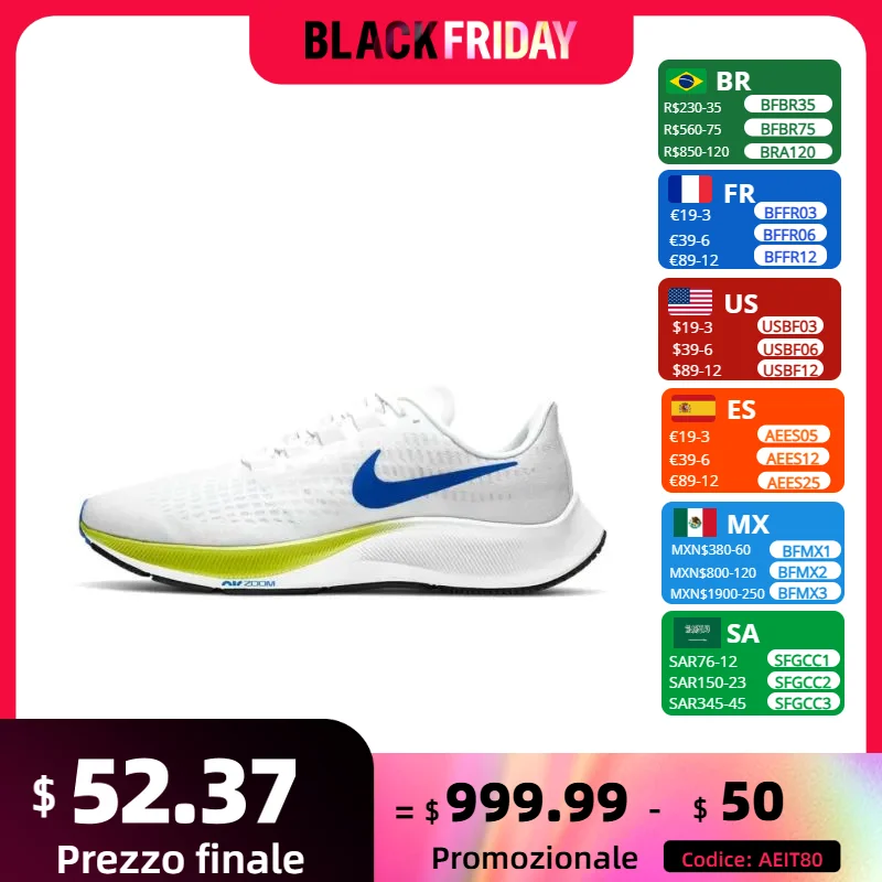 Nike Air Zoom Pegasus 37 Low Men's and Women's Sneakers autumn Lightweight cushioning running shoes Comfortable White&Green