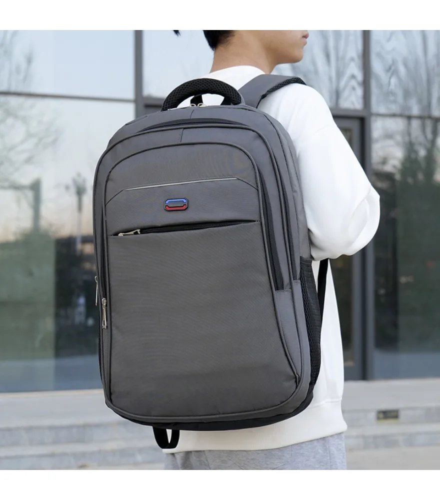 Dark gray multi pocket laptop backpack anti splash mesh side pockets for office worker daily commute casual business travel