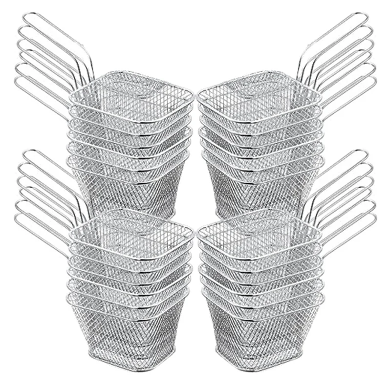 

24Pcs Mini Square Fry Basket Stainless Steel French Fry Holder Deep Fry Basket Mesh Food Basket With Handles