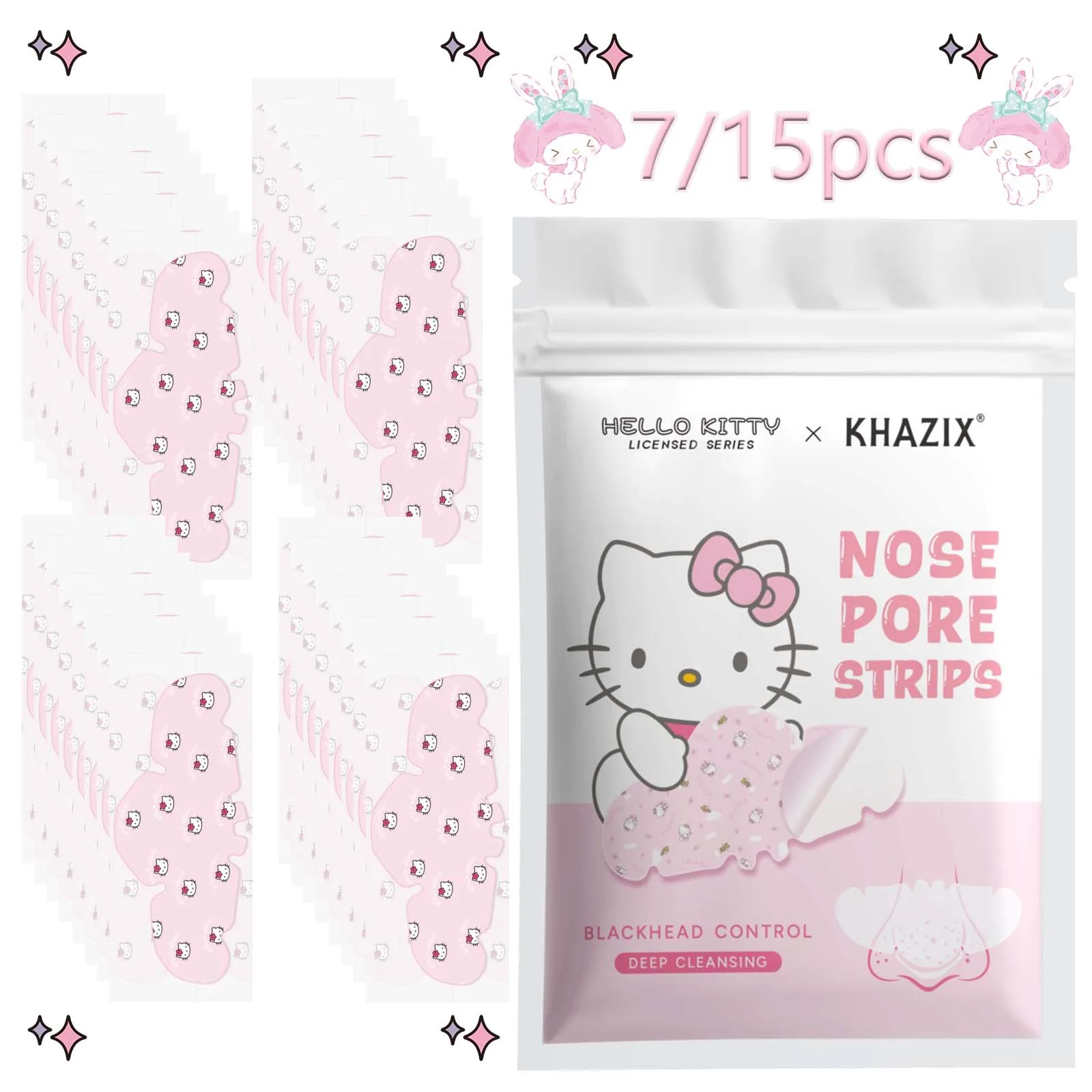 7/15PCS Hello Kitty Nose Pore Strips Deep Cleansing Blackhead Care Cute Pink Nose Patch for Pore Cleaning