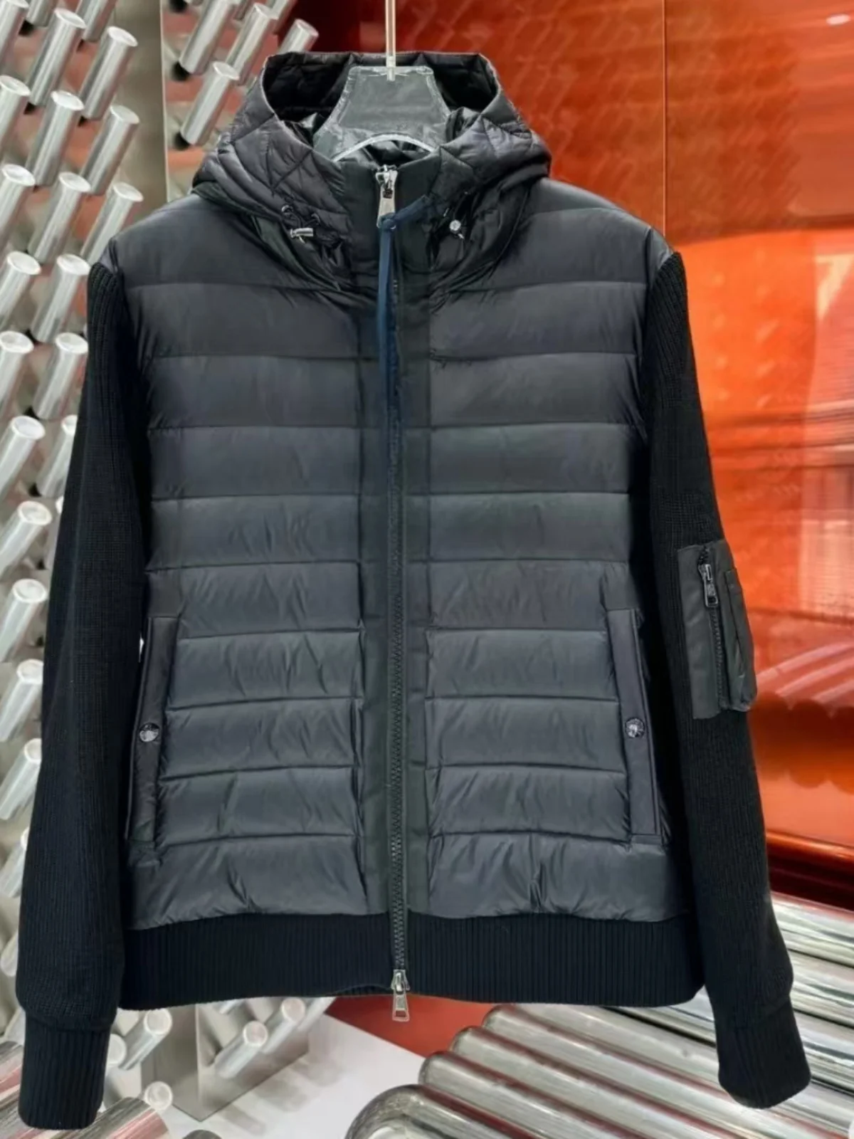 

American Style Casual High Collar Hooded Knitted Outdoor Warm Jacket Lightweight Sporty Bicycle Riding down Top Men's Wear