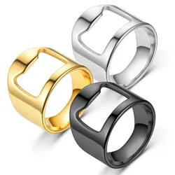 Titanium Stainless Steel Creative Bottle Opener Ring Jewelry For Unisex Punk Fashion Simple Party Bar Gift Wholesale