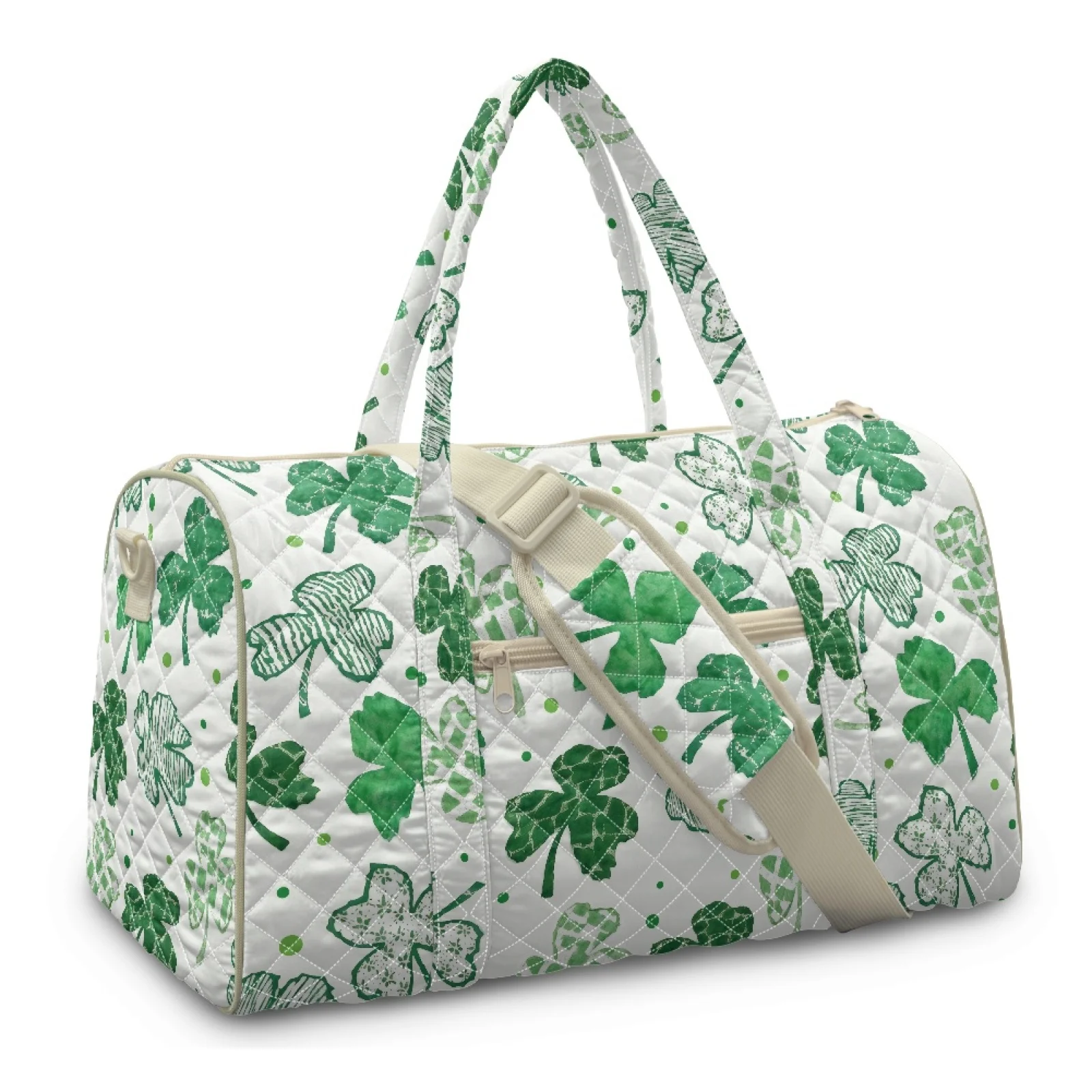 Coloranimal Large Capacity Quilted Tote Bag Zippered Travel Duffel Bag for Beach Women Green Clover New Trend