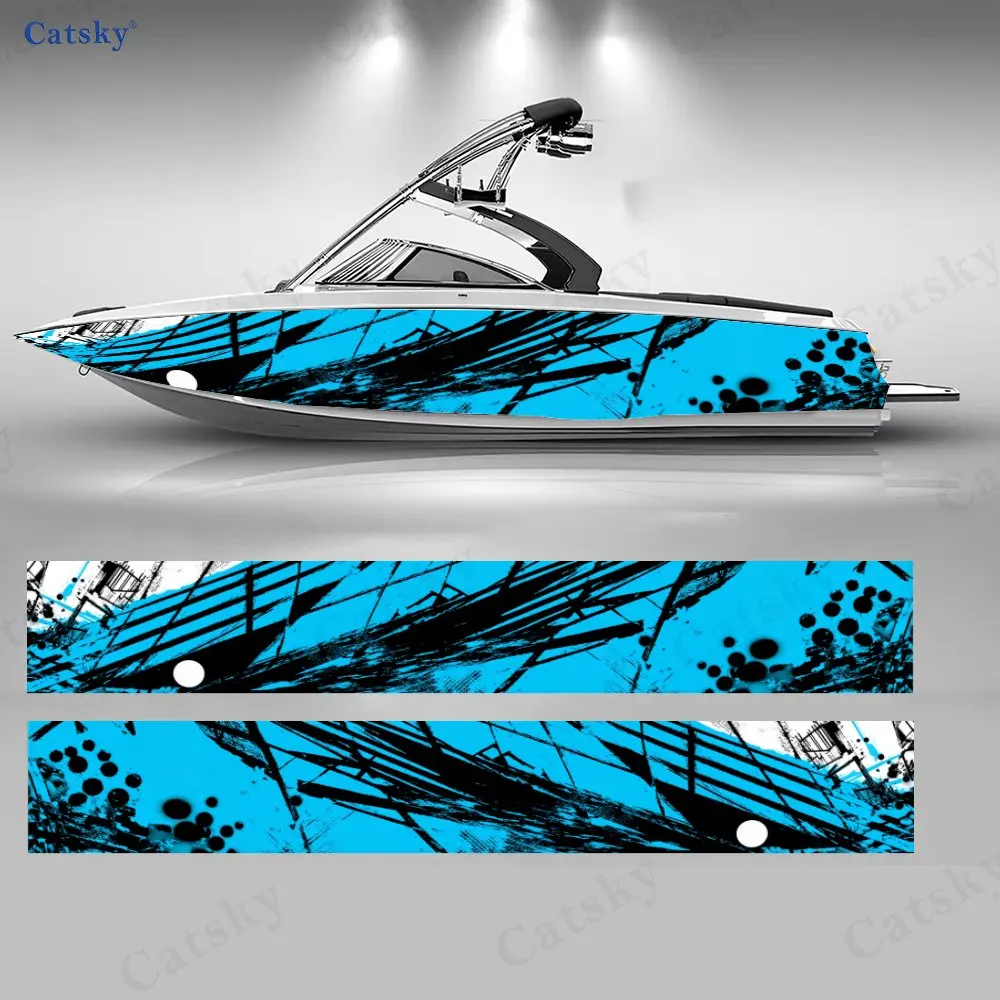 

2Pcs Blue & White Graffiti Boat Stickers, PVC Waterproof Durable Vinyl Wrap Decals for Fishing Boats, Durable and Stylish Design