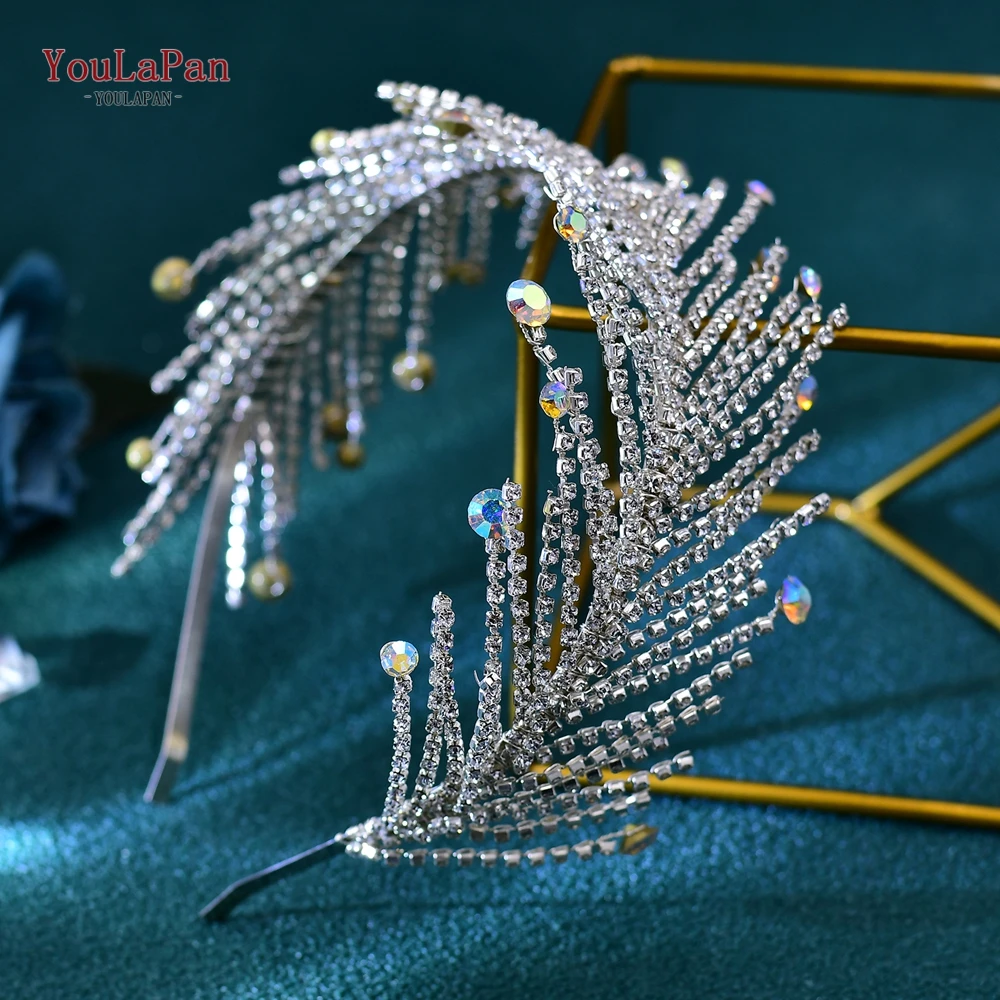 YouLaPan Bride Bright Rhinestone Chain Headwear Colorful AB Crystal Wedding Hair Accessories  Elegant Woman Party Headband HP673