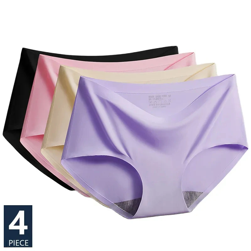 

4Pcs Seamless Panties Women Traceless Nylon Underwear Sexy Low Waist Ladies Briefs Solid Ice Silk Hipster Pants Female Lingerie