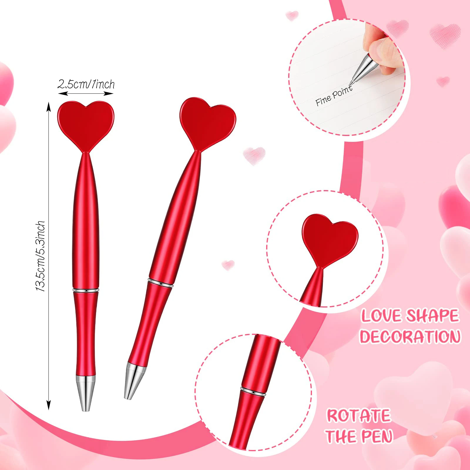 30Pcs Heart Rotary Ballpoint Pen Love Heart Ball Pens Plastic Pens Student Ballpoint Pen School Supplies Stationery