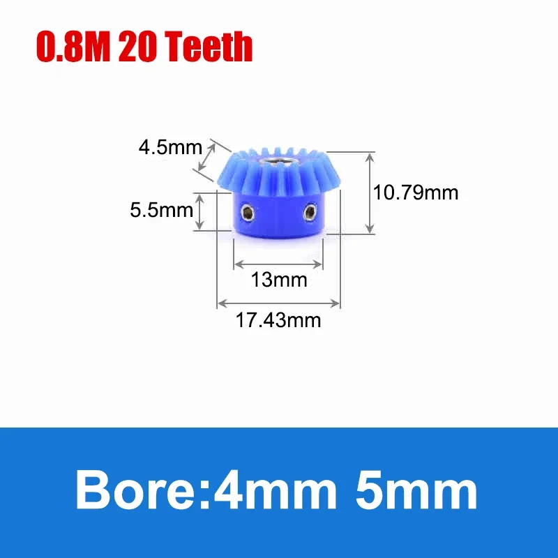 1pc 0.8Mod 1:2 Nylon Bevel Gear 20 40 Teeth Bore 4 5 6 8 10mm 0.8 Modulus Gear 90 Degrees Meshing Angle Plastic Gear