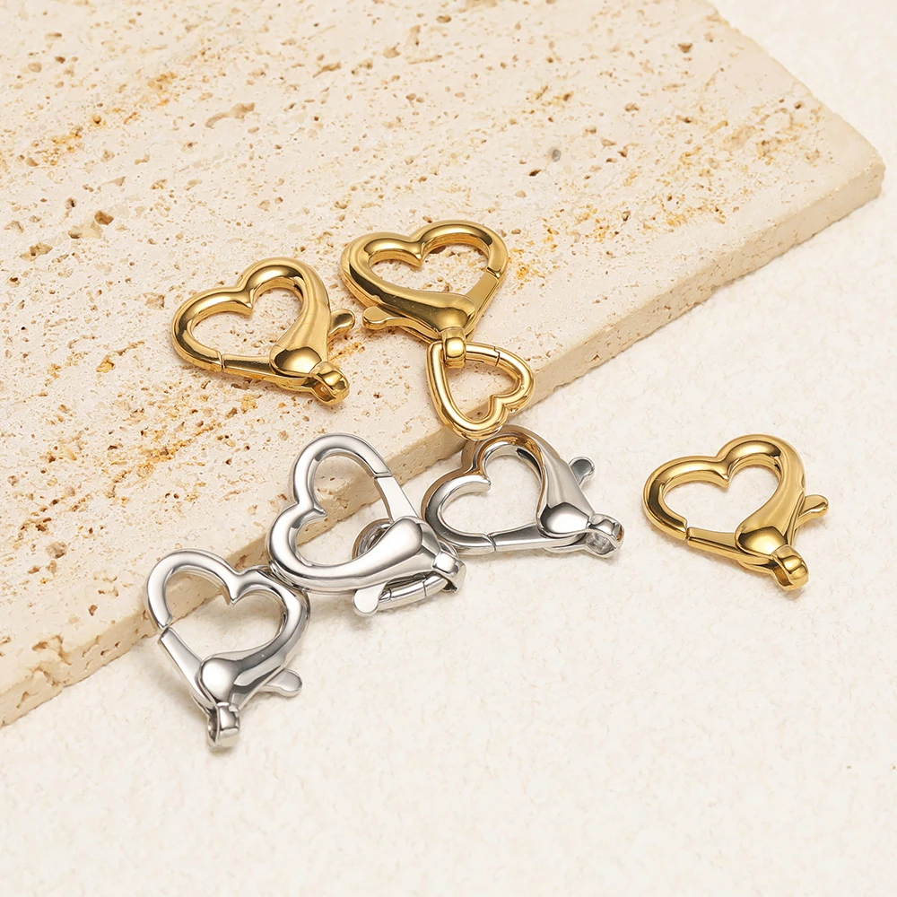 2Pcs PVD Gold Stainless Steel Heart Lobster Clasps Hooks Keychain Connector for DIY Jewelry Making Necklace Bracelet Accessories view 3