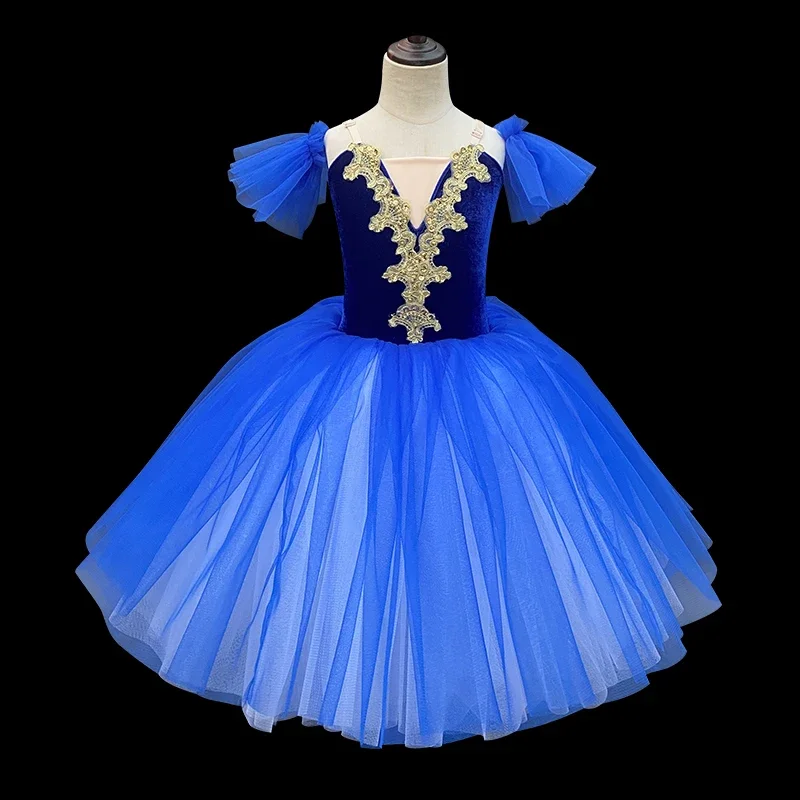 Vestido de balé azul vermelho, saia longa de dança para adultos e crianças, trajes profissionais de barriga, saias tutu, roupa de balé para meninas e mulheres