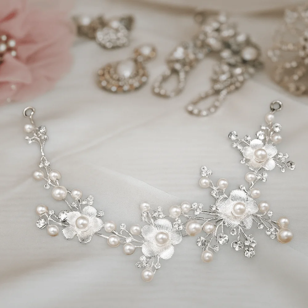 

Flower Bridal Butterfly Headband Pearl Beads Luxury Rhinestone Headdress Crown Hairband Elegant Wedding Crystal Headwear