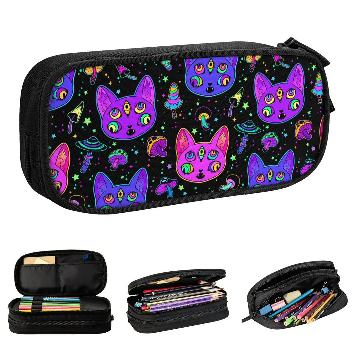 Psychedelic Cat Pencil Cases New Pen Holder Bag for Student Big Capacity School Supplies Gift Pencil Pouch