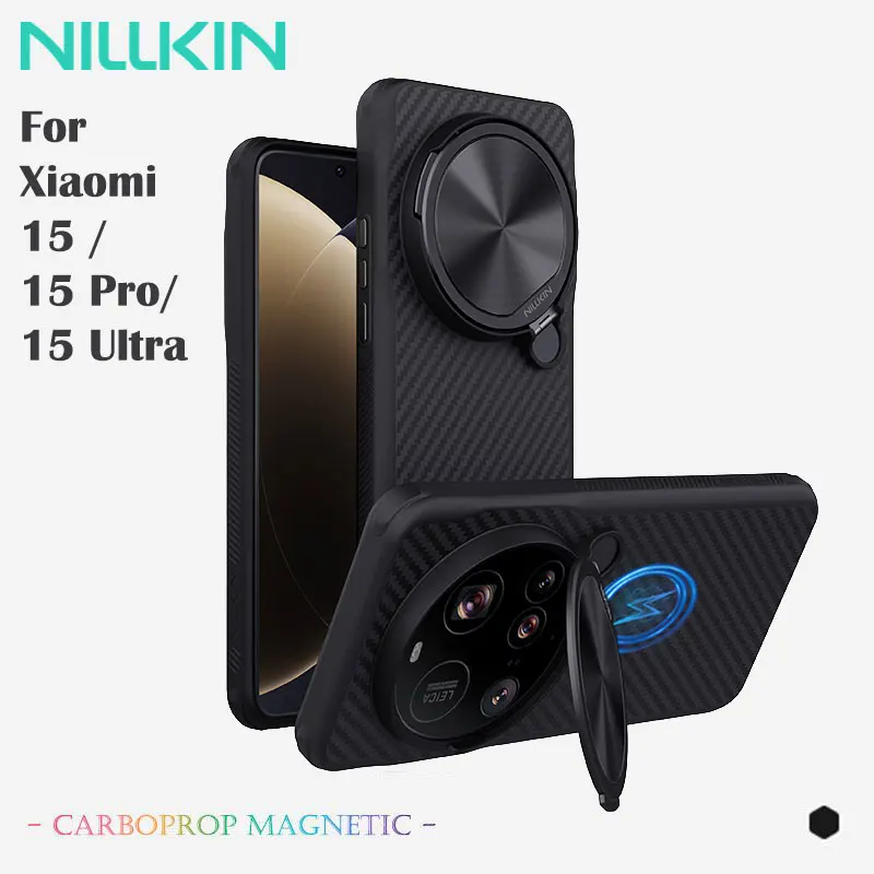 

NILLKIN Magnetic Case for Xiaomi 15/15 Pro/15 ULtra, 1500D density Aramid Fiber Phone Cover with Camera Metal Frame & Kickstand