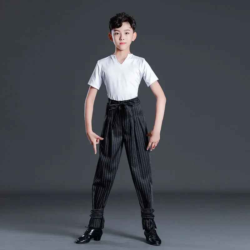 New Arrival striping boy Latin Dance Pants boys black Ballroom Dance Pants Children's lace-up waist Cha Cha/Rumba/Samba Pants