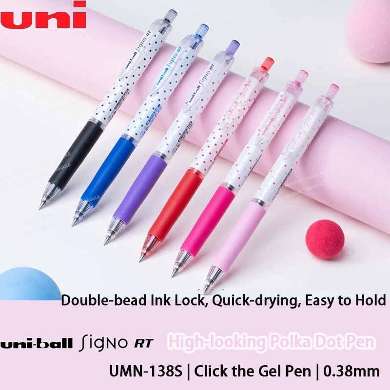 Uni Cute Polka Dot Signo Gelstift UMN-138S Limited Uniball 0.38 Schnelltrocknend, ausblutungsresistent, auslaufsicher, für Prüfungen/Notizen/Schreiben
