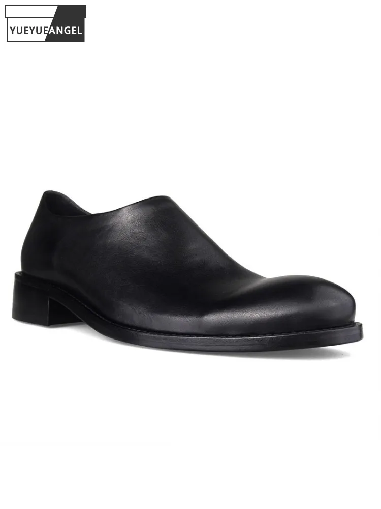 

Новые британские мужские туфли без шнуровки на среднем каблуке с круглым носком из натуральной кожи, увеличивающие рост, мужские модельные туфли из воловьей кожи, модные туфли дерби