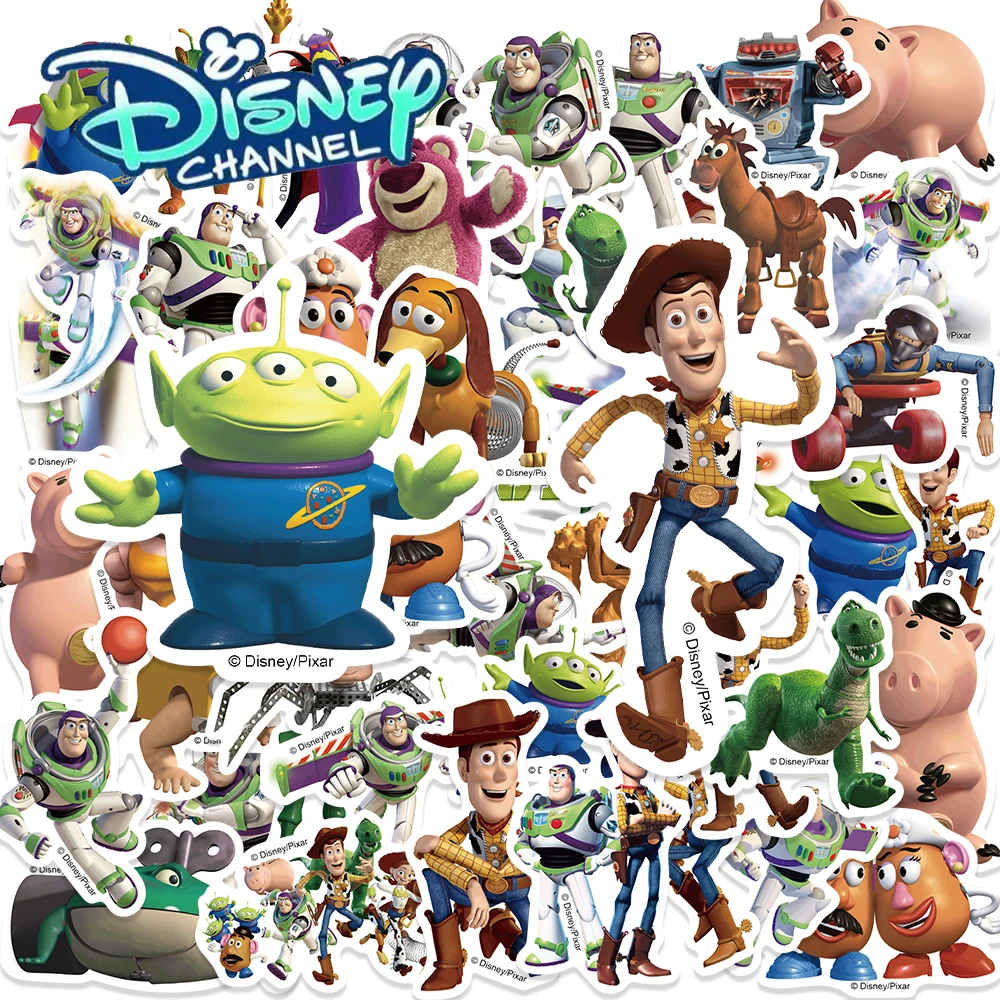 Disney-Juego de pegatinas de Toy Story, 50 Uds., para bricolaje, portátil, equipaje, monopatín, calcomanías divertidas de dibujos animados, decoraciones de regalo clásicas para fanáticos