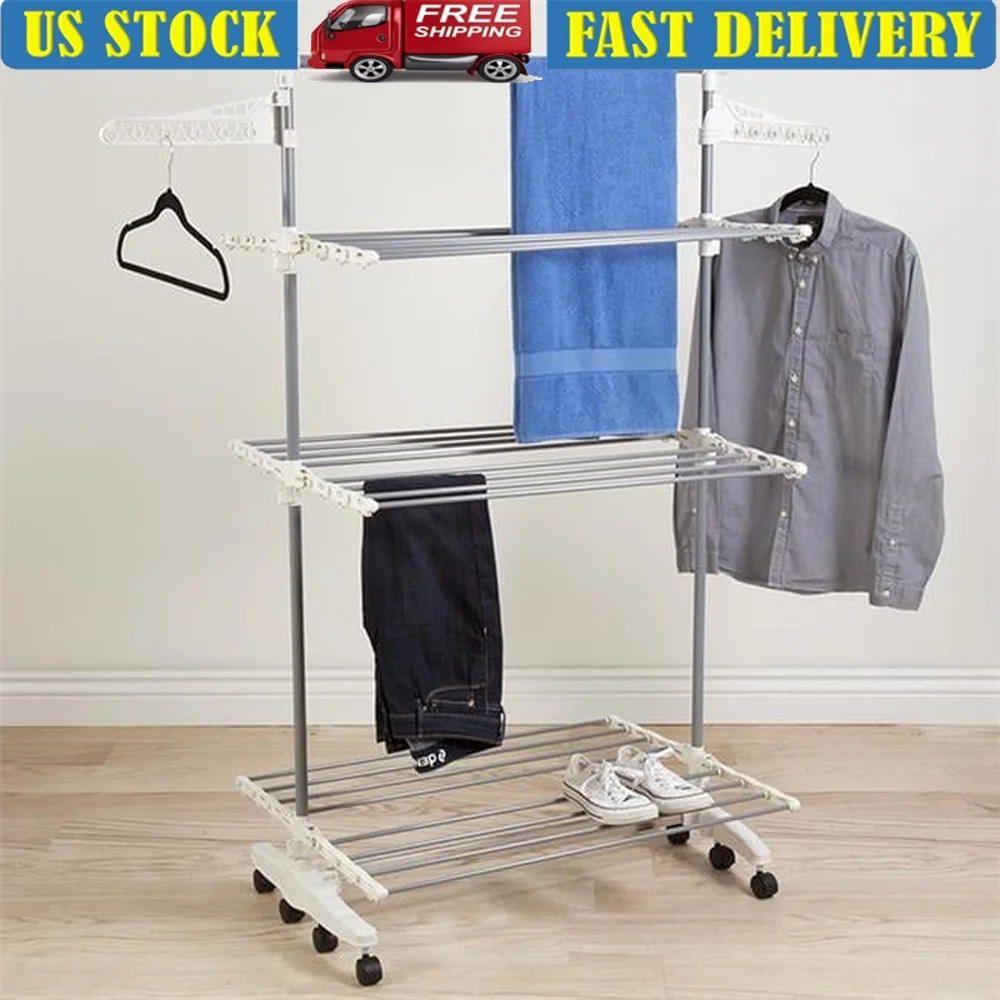 

Durable Foldable Stainless Steel Clothes Drying Rack Multifunctional Laundry Organizer Shirts Pants Towels Shoes Indoor Outdoor