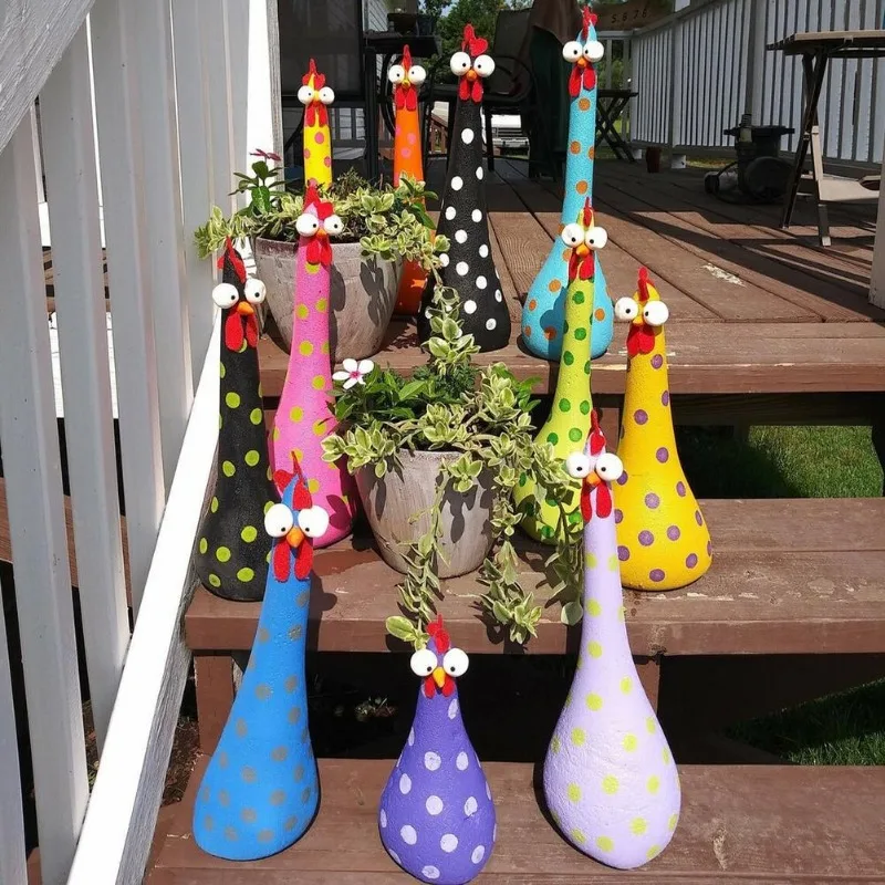 Multiple Colors Available Long Necked and Big Eyed Chicken Garden Decoration Ornaments Esin Crafts