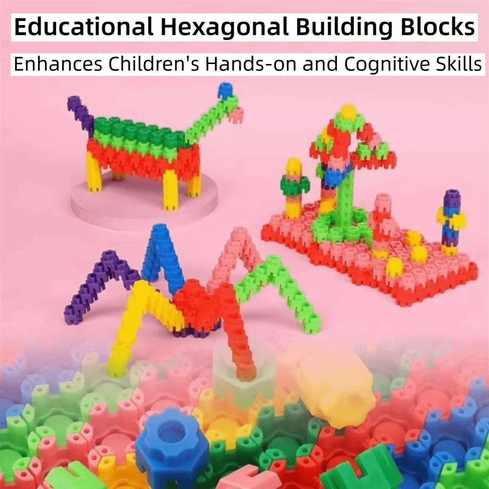 Large Particle Building Block Plastic Colorful Hexagonal Building Blocks Assembly Puzzle Gear Insertion Educational Puzzle