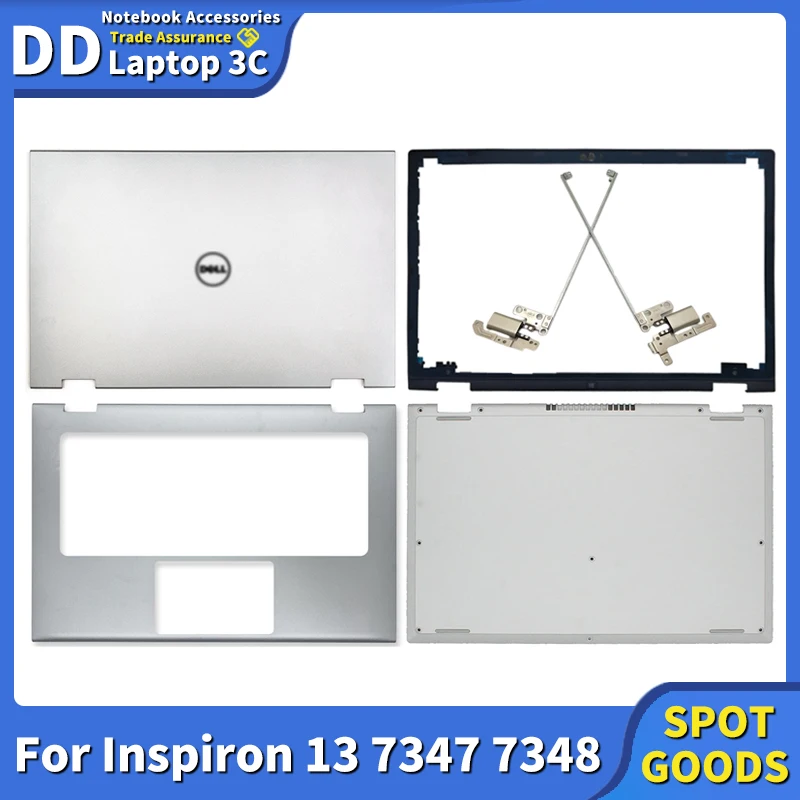 

New Laptop LCD Back Cover Front Bezel Hinges Palmrest Bottom Case Original For Dell Inspiron 13 7347 7348 Notebook Parts Silvery